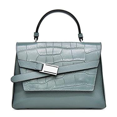 Imagem de Bolsa feminina de couro genuíno elegante alça superior bolsa transversal feminina bolsa de ombro de crocodilo bolsa tote bolsa, Azul
