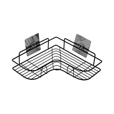 Imagem de Suporte Porta Shampoo De Metal Adesivo Canto Grande Para Parede Cozinha e Banheiro (Preto)