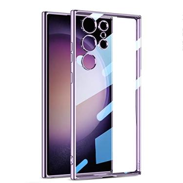 Imagem de Capa para Samsung Galaxy S23/S23 Plus/S23 Ultra, capa à prova de choque com câmera protetora transparente anti-Yollowing à prova de poeira, roxa, S23Plus