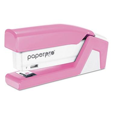 Imagem de PaperPro 1588 - Grampeador compacto de fita rosa, capacidade para 15 folhas, rosa/branco