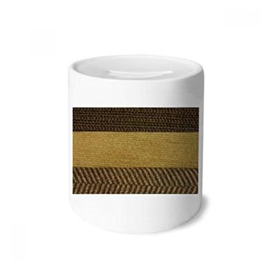 Imagem de DIYthinker Caixa de moedas de cerâmica abstrata marrom com barra tripla em tecido linho, presente de cofrinho