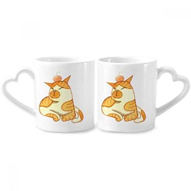 Imagem de Miaoji Pintura Aquarela Gato Laranja Conjunto de Canecas de Porcelana para Amante Cerâmica Copo Coração Alça