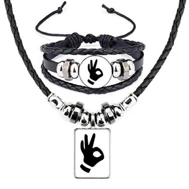 Imagem de Conjunto de joias de couro com estampa de silhueta de gesto OK