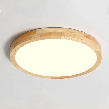 Imagem de Plafon LED 24 W, regulável, 1920 lm (80 Lm/W), plafon LED moderno nórdico de madeira, com controle remoto, diâmetro 40 cm, abajur redondo de madeira, abajur de sala de estar, abajur de quart