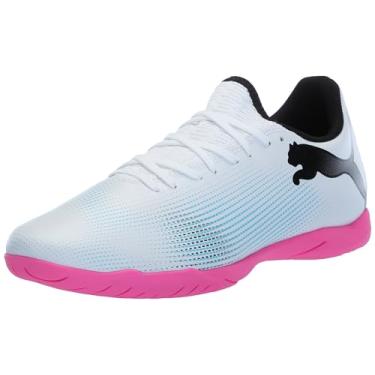 Imagem de PUMA Tênis de futebol masculino Future 7 Play Indoor Trainer, branco-preto-veneno rosa, 42