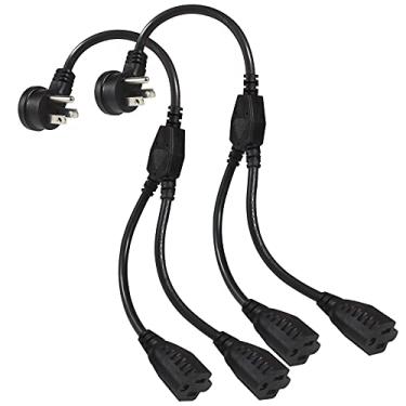 Imagem de Cabo de extensão de energia Y Splitter - Plugue plano em ângulo reto de 1 m NEMA 5-15P Tomada de 1 a 2 vias NEMA 5-15R SJT 16AWG 3 garras extensor de cabo de alimentação CA preto de baixo perfil para escritório em casa (pacote com 2)