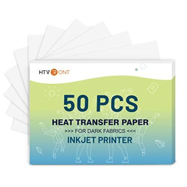 Imagem de HTVRONT Papel de transferência de calor para camisetas escuras - pacote com 50 21,5 x 28 cm, ferro sobre papel de transferência para impressora a jato de tinta, vinil de transferência de calor