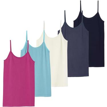 Imagem de Real Essentials Pacote com 3: Camiseta regata feminina com alças finas caneladas sem costura, Conjunto 6, M
