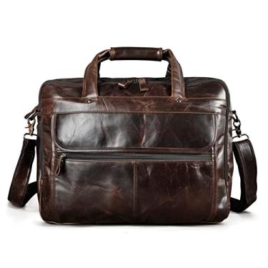 Imagem de Bolsa masculina de couro genuíno para negócios, bolsa para laptop de 15,6 polegadas, Café, Pasta