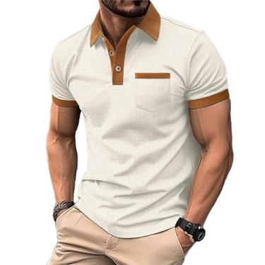 Imagem de Camiseta masculina de verão manga curta Waffle casual masculina manga curta camiseta masculina, Caqui, G