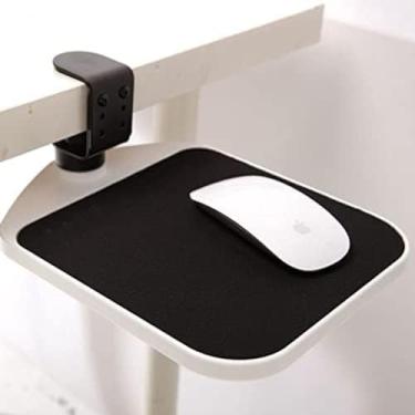 Imagem de Plataforma de mouse sob a mesa/clipe no mouse pad girando 360 graus, acessório ergonômico para bandeja de mouse, mouse pad de escritório, bandeja de mouse deslizante, branco