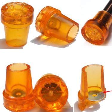 Imagem de DraCra Pacote com 6 pontas de bengala de 19 mm 3/10.2 cm + 22 mm tampas de borracha laranja resistentes com arruela de metal para bengalas de caminhada, muletas, haste de muleta de madeira padrão