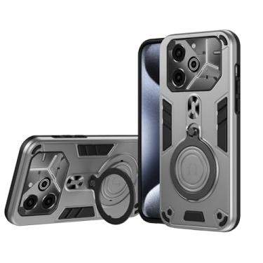 Imagem de Kukoufey Capa de proteção contra quedas cinza, compatível com Tecno Pova 6 e Pova 6 Pro 5G, com suporte magnético e função de sucção, material Painel traseiro de PC + moldura de silicone TPU