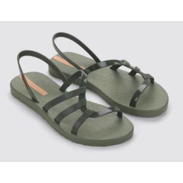 Imagem de Sandália Tiras Diversa Ipanema 27234, 35, Verde militar, Laranja