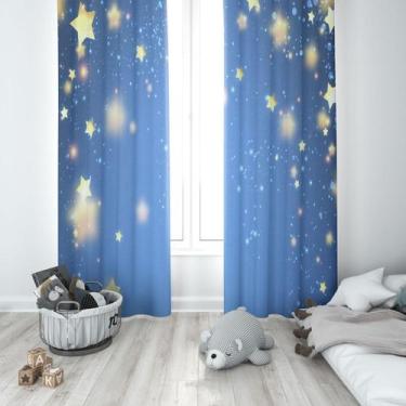 Imagem de Cortina Tecido Oxford Quarto Infantil Noite de Estrelas Brilhantes  - 