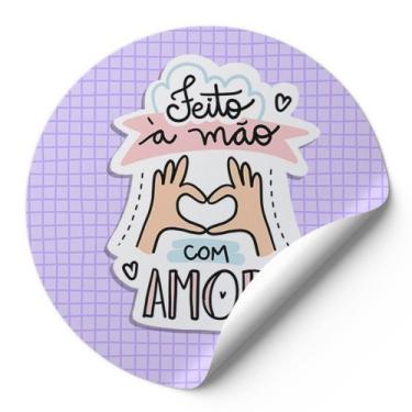 Imagem de 120 Etiquetas Adesivas Redondas Feito A Mão Com Amor Impressão De Alta