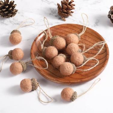 Imagem de Ornamentos de bolota de feltro para pendurar no outono, 18 peças de guirlanda de bolota de feltro para árvore com corda de 10 metros casa de fazenda bolota quarto decoração de festa na floresta para outono Natal (Cáqui)