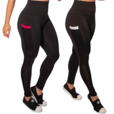 Imagem de Kit 2 Calça Legging Feminina De Academia Com Bolso Lateral Cintura Alt