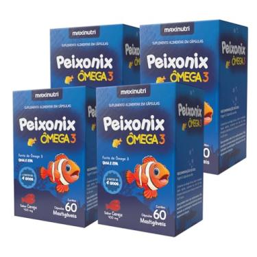 Imagem de Kit 4 Peixonix Ômega 3 Infantil EPA DHA 60 Cápsulas Mastigáveis Sabor Cereja Maxigold
