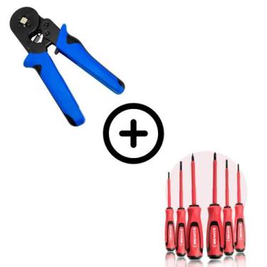 Imagem de Kit Eletricista Profissional Alicate Crimpar Jogo de Chave - Exbom/Bom