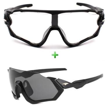 Imagem de Kit 2 Óculos Bike Ciclismo Preto Sol + Noturno Transparente - ESPORTIV