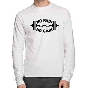 Imagem de Camiseta Algodão No Pain No Gain Manga Longa - Foca na Moda, Branco, P