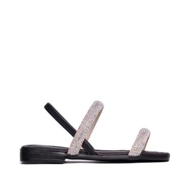 Imagem de Sandália Rasteira Infantil Pink Cats com Tiras em Strass Preto, Preto,