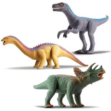 Imagem de 3 Unidades Dinossauro De Brinquedo Realista Articulado Vinil - Silmar
