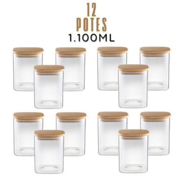 Imagem de Pote Vidro Borossilicato Hermético Tampa Bambu Mantimento Tempero Empi