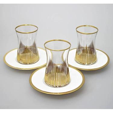 Imagem de DECOSTYLE Conjunto de chá turco - ouro fosco, conjunto vintage feito à mão, 6 copos e pratos, 12 peças, capacidade: 5 1/4 US oz 160 cc (preto e branco)