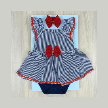 Imagem de Vestido Body Verão bebê 100% algodão - Antônio Baby, Listras azul, M