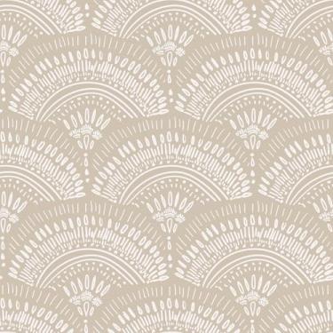 Imagem de VEELIKE Papel de parede geométrico bege com arcos detalhados, papel de parede boêmio, meados do século, papel de parede para quarto, 40 x 38 cm, papel de contato bege removível autoadesivo para gaveta