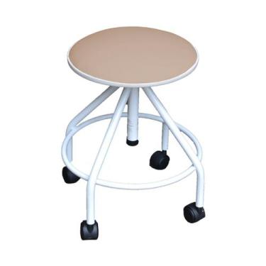 Imagem de Mocho Giratório Regulável Esmaltado Com Rodízios Sem Encosto Bege - Me