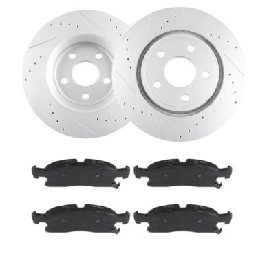 Imagem de ECCPP 53064 D1455 2 discos de freio dianteiros + 4 pastilhas adequadas para Dodge para Durango 2011-2020, para Jeep para Grand Cherokee 2011-2012