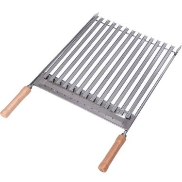 Imagem de Grelha Argentina para Churrasco Aço Inox Coletor Gordura Utimil Cabos Madeira Parrilla