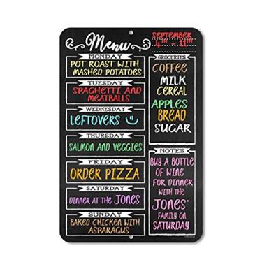 Imagem de Quadro de menu de comida semanal estilo quadro-negro para cozinha, placa de lata de 30,5 cm por 45,7 cm, durável, fácil de pendurar na parede, jantar, quadro de menu de giz diário para cozinha,
