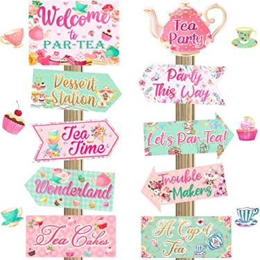 Imagem de 20 peças de placa floral de chá para decoração de festa de chá, placa direcional de papelão para quintal de gramado ao ar livre, placa de flecha para chá de panela, chá de panela