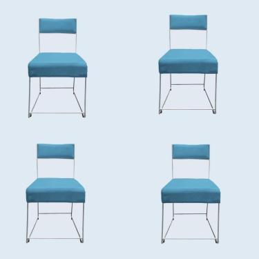 Imagem de Kit 04 Cadeiras Atena Base De Ferro Maciço Prata Suede Azul Tiffany D`classe Decor