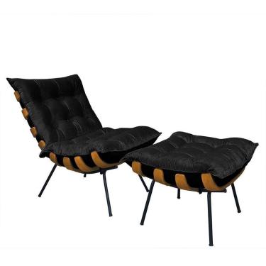 Imagem de Poltrona Costela Com Puff Em Linho Ou Veludo - élpis Móveis Veludo Preto