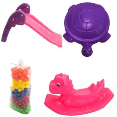 Imagem de PLAYGROUND completo Gangorra Dino Roxo+ Esc Baby 2 degraus Rosa c/Roxo