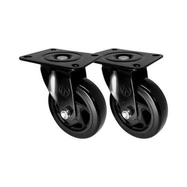 Imagem de Kit 2 un roda rodízio giratório pvc preto 3 pol 75mm móvel - AJAX