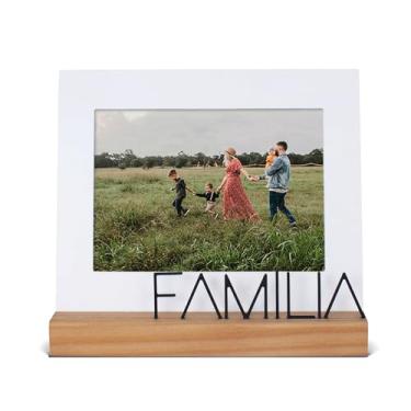 Imagem de Geguton – Porta-Retrato Família 13x18cm – Aço e Madeira Natural – Ideal para Presentear e Decorar – Branco/Preto Fosco e Nogueira