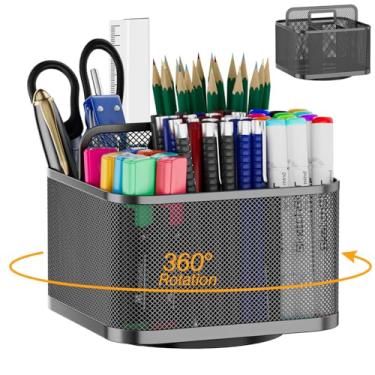 Imagem de LUCYCAZ Porta-lápis giratório 360 para mesa, copo giratório com 5 compartimentos, organizador de caneta de mesa de dupla finalidade para escritório, escola, casa, quadrado