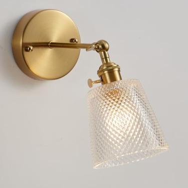 Imagem de BCGMYLN Arandelas De Parede Vintage Bcgmyln, Douradas Com Cúpula Vidro, Luminária Latão Ajustável Em 180 Graus, Interruptor Moderno Fiação Para Banheiro, Quarto E Corredor (Sem Lâmpada)