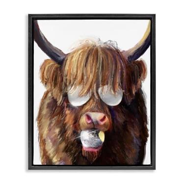 Imagem de Stupell Industries Design de arte de parede Highland Cattle com bola de discoteca em tela flutuante preta por Kamdon Kreations, 25 x 31