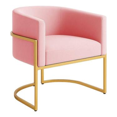 Imagem de Poltrona Decorativa Luana Veludo Com Pés De Ferro Dourado 7 Decor Rosa