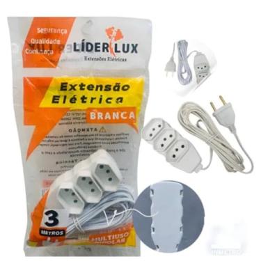 Imagem de Extensão Elétrica Tripla com 3 Tomadas, Cabo de 2/3/5/10 Metros, 110/220V, Certificado, Branco (3 Metros)