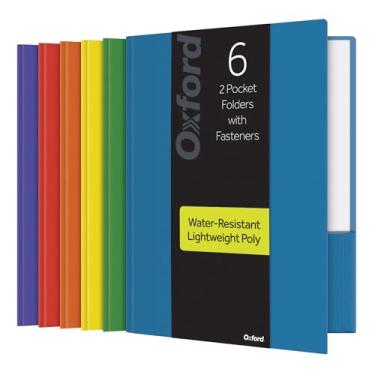 Imagem de Oxford 2 pastas de bolso com fixadores, pastas de plástico resistente, tamanho de letras, cores (azul, verde, amarelo, laranja, vermelho, roxo), pacote com 6 (13189)
