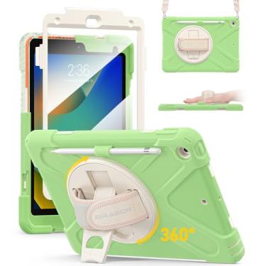 Imagem de BRAECN Capa para iPad 9ª/8ª/7ª geração, 10,2 polegadas, capa infantil resistente com protetor de tela, suporte giratório 360 para lápis, suporte de tampa de lápis, suporte de mão para 10,2 polegadas