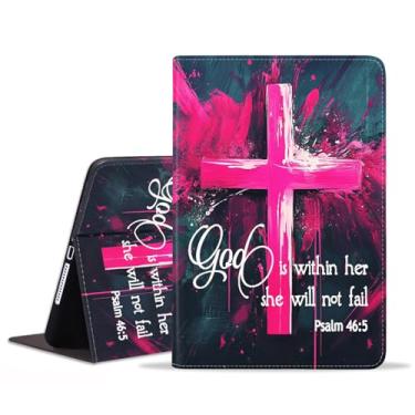 Imagem de JDHJFBFJNP Capa para Samsung Galaxy Tab S10 FE+/S10 FE Plus 13,1 polegadas 2025 (SM-X620/X626B), capa fólio de couro PU premium com suporte para hibernar/despertar automático, citação da cruz sagrada